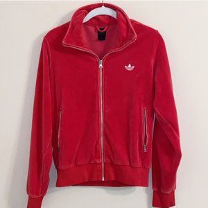 Vintage Adidas Velour Track Jacket Red Size Medium